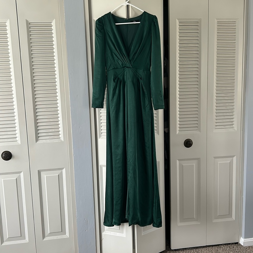 Lulus Emerald Green Satin Long Dress
